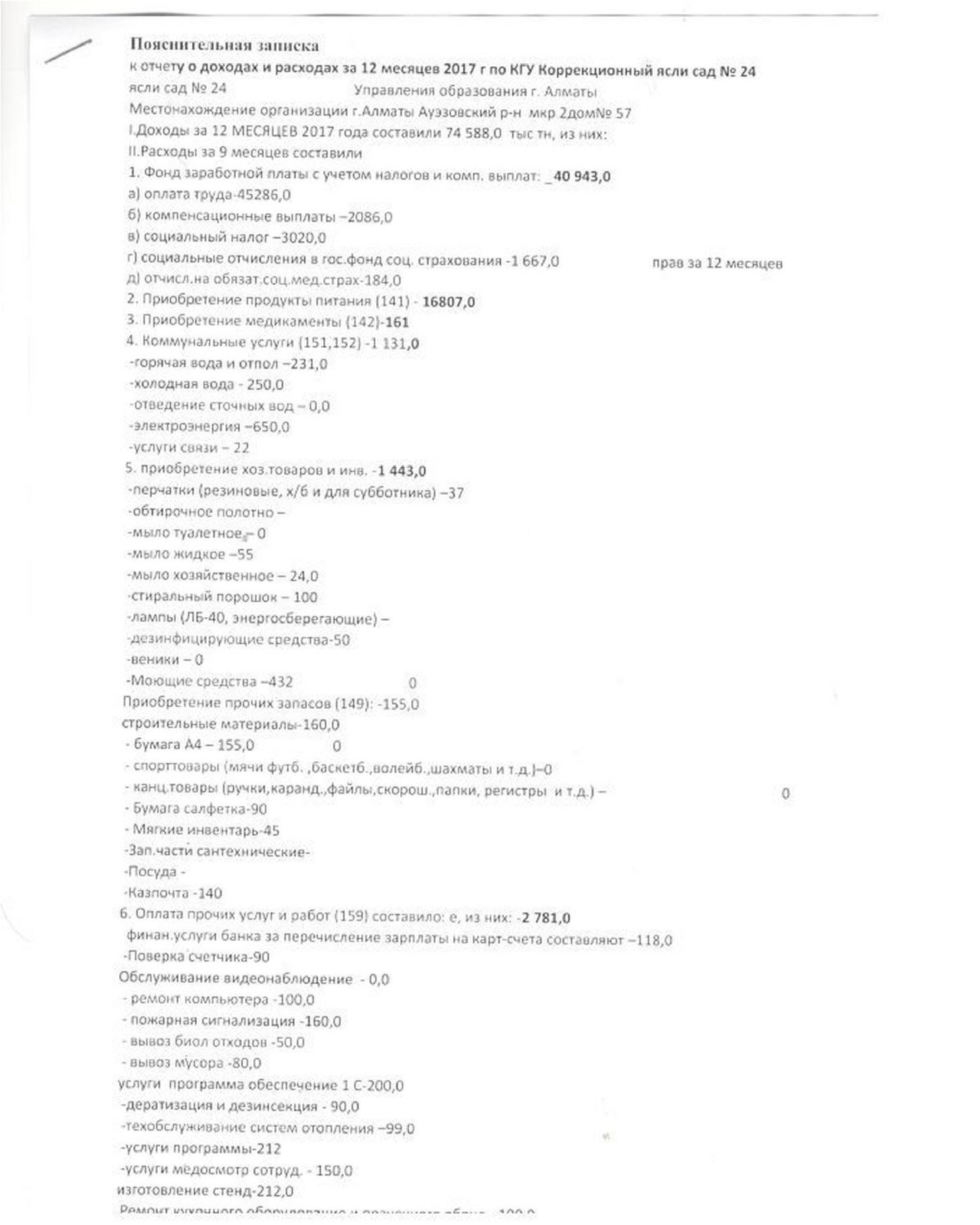 Отчет о доходах и расходах за  12 мес, 2017